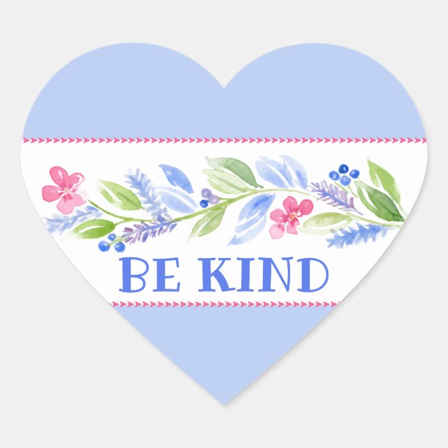Watercolor Pastel Floral BE KIND Heart Sticker (Front)