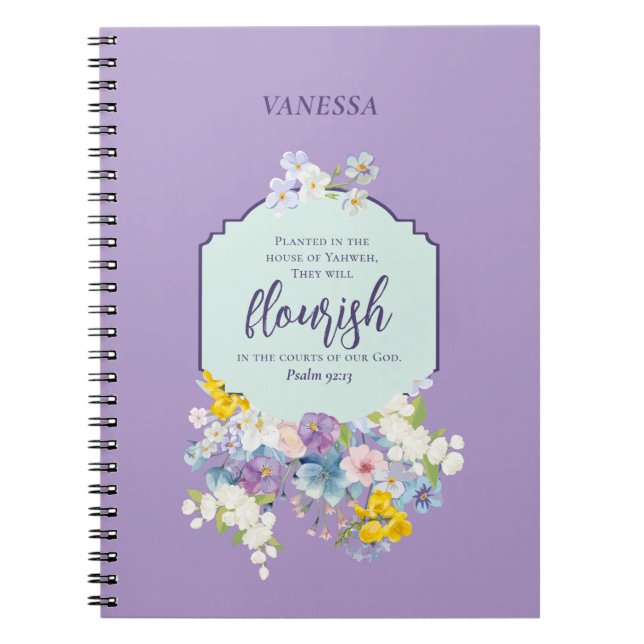 Watercolor Pastel Floral Bible Verse Personalized Notebook (Front)