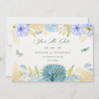 Watercolor pastel floral bird butterfly wedding