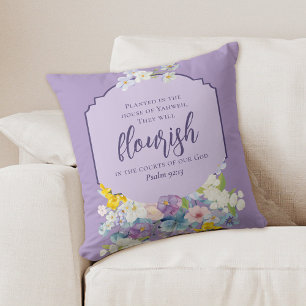 Watercolor Pastel Floral Bouquet Lilac Scripture Throw Pillow