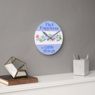 Watercolor Pastel Floral HAPPINESS LITTLE THINGS Round Clock