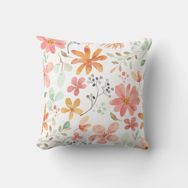 Watercolor Pastel Floral Pattern Throw Pillow (Front)