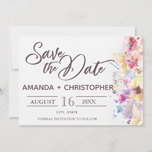 Watercolor Pastel Floral |  Save the Date Card (Front)