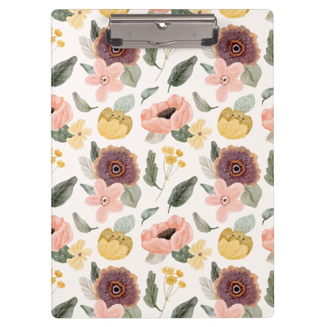 Watercolor Pastel Floral Seamless Pattern | Soft Clipboard (Front)