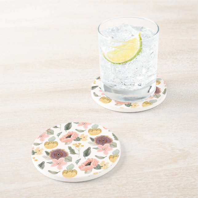 Watercolor Pastel Floral Seamless Pattern | Soft Coaster (Side)