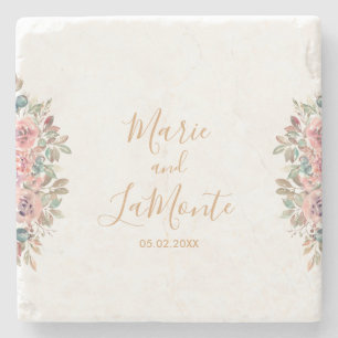 Watercolor Pastel Floral Wedding  Stone Coaster