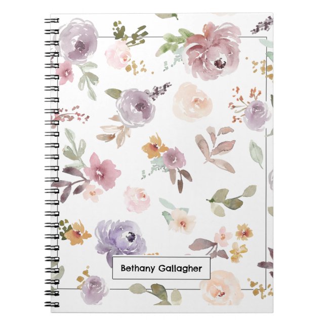 Watercolor Pastel Florals | Personalized Spring Notebook (Front)