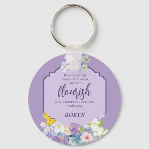 Watercolor Pastel Flowers Bible Verse Personalized Keychain