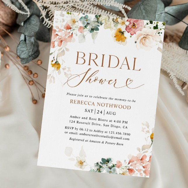 Watercolor Pastel Flowers Bridal Shower Invitation (Creator Uploaded)