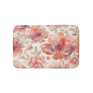 Watercolor Pastel Flowers Light Orange Bath Mat
