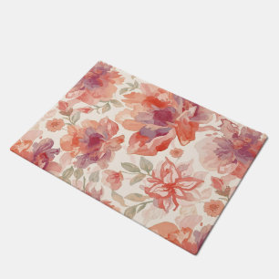 Watercolor Pastel Flowers Light Orange Doormat