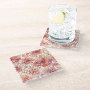 Watercolor Pastel Flowers Light Orange Glass Coaster