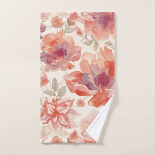Watercolor Pastel Flowers Light Orange Hand Towel