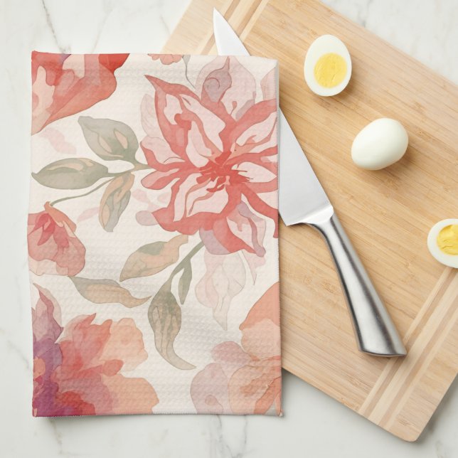 Watercolor Pastel Flowers Light Orange Kitchen Towel (Quarter Fold)