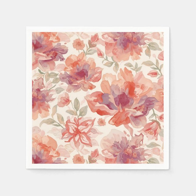 Watercolor Pastel Flowers Light Orange Napkin (Front)