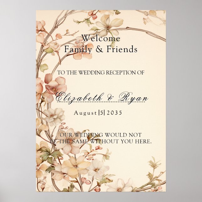 Watercolor Pastel Flowers Wedding Welcome   Poster (Front)