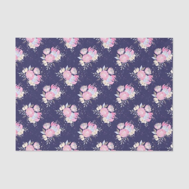 Watercolor Pastel Flowers with Glitter Accents Tissue Paper (Front)