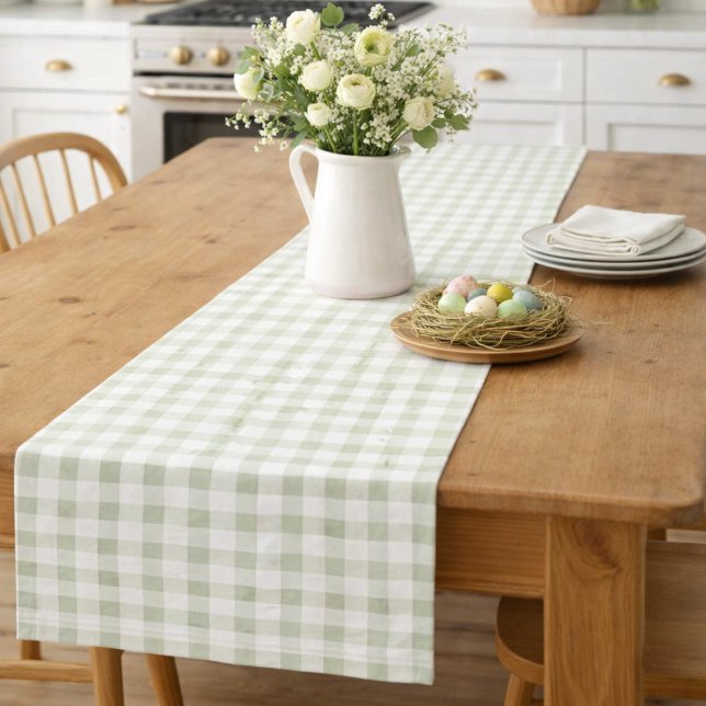 Watercolor Pastel Green Plaid Short Table Runner (Creator Uploaded)