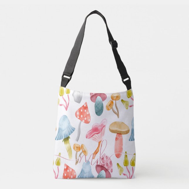  Watercolor Pastel Mushrooms Crossbody Bag (Front)