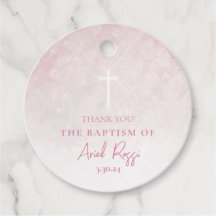Watercolor Pastel Pink Baptism Circle Favour Tags