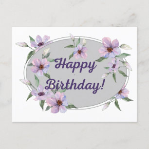 Watercolor Pastel Pink Flowers Happy Birthday Postcard