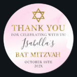 Watercolor Pastel Pink Gold Bat Mitzvah Thank You Classic Round Sticker<br><div class="desc">Watercolor Pastel Pink Gold Bat Mitzvah Thank You Classic Round Sticker</div>