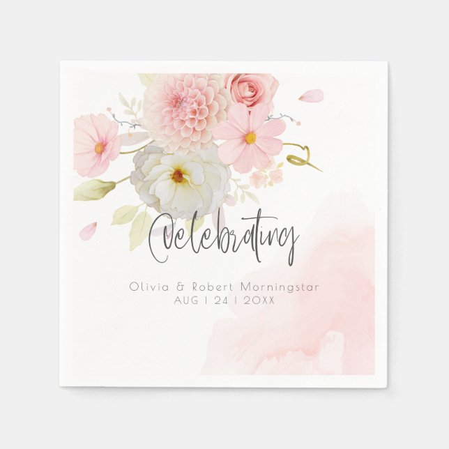 Watercolor Pastel Pink Mixed Flowers  Napkin (Front)