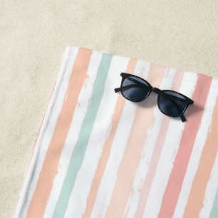 Watercolor Pastel Pink Peach Stripes Monogrammed Beach Towel