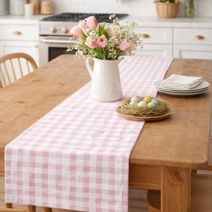 Watercolor Pastel Pink Plaid Short Table Runner