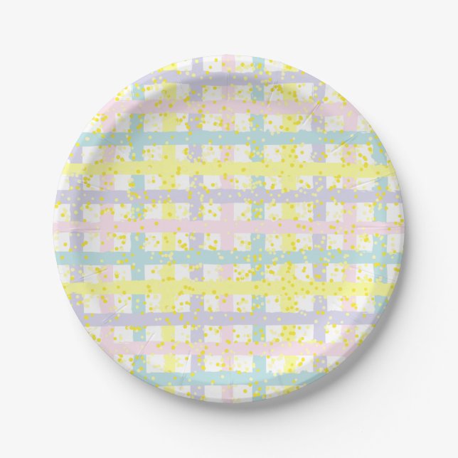 Watercolor Pastel Plaid Paper Plate (Front)