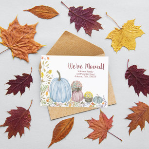 Watercolor Pastel Pumpkins With Mums We've Moved Announcement Postcard