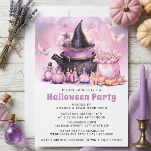 Watercolor Pastel Purple and Pink Halloween Party Invitation