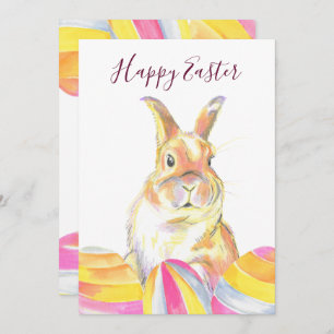 Watercolor Pastel Rainbow Easter Bunny Rabbit  Holiday Card