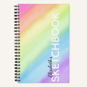 Watercolor Pastel Rainbow Gradient Name Sketchbook Notebook
