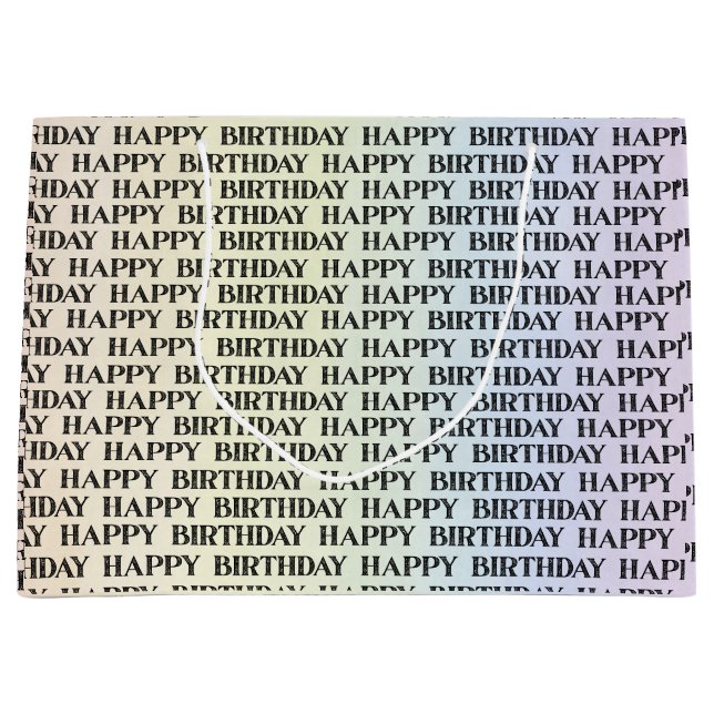 Watercolor Pastel Rainbow Happy Birthday Large Gift Bag (Front)