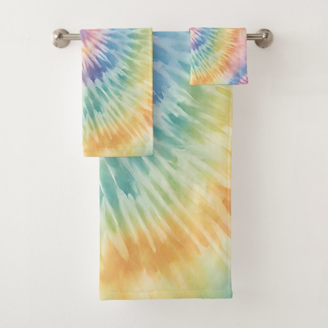 Watercolor Pastel Rainbow Tie Dye  Bath Towel Set (Insitu)