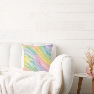Watercolor Pastel Rainbow Tie Dye Throw Pillow