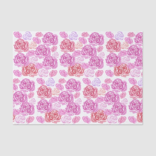 Watercolor Pastel Roses Pattern Tissue Paper (Front)