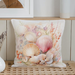 Watercolor Pastel Seashells Throw Pillow