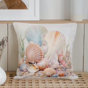 Watercolor Pastel Seashells Throw Pillow