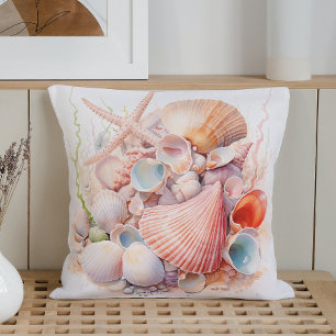 Watercolor Pastel Seashells Throw Pillow