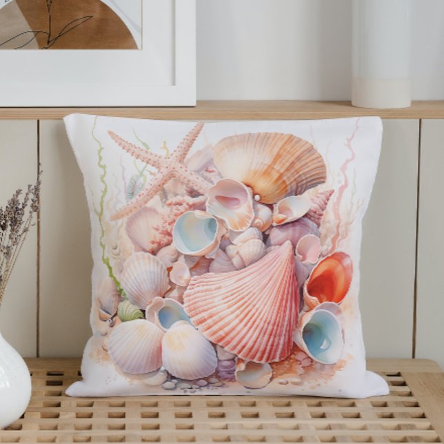 Watercolor Pastel Seashells Throw Pillow (Creator Uploaded)