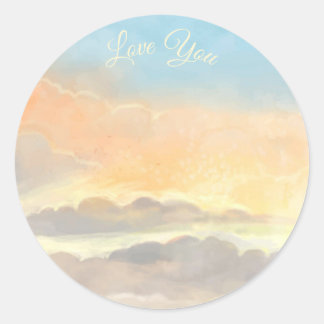 Watercolor pastel sky | Love You Classic Round Sticker