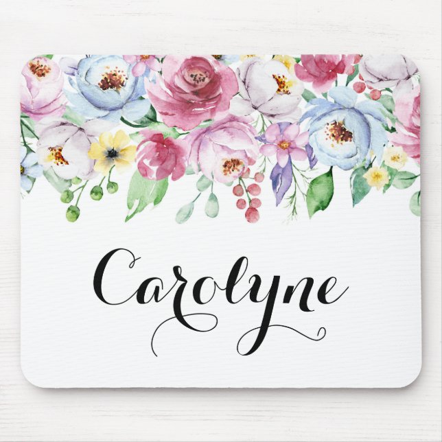 Watercolor Pastel Spring Floral Garland Custom Mouse Pad (Front)