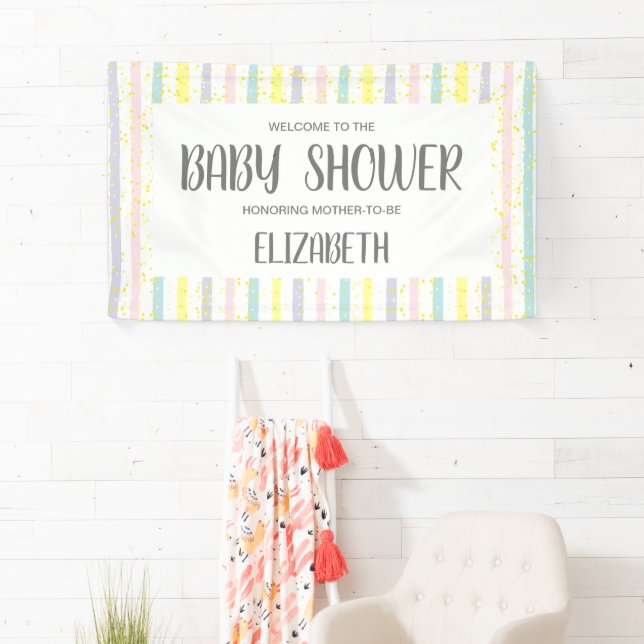 Watercolor Pastel Stripes Baby Shower Banner (Insitu)