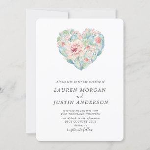 watercolor pastel succulent heart Wedding Invitation