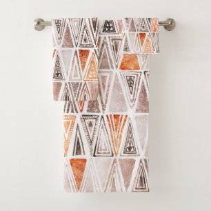 Watercolor Pastel Terracotta Tribal Triangles Bath Towel Set
