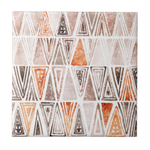 Watercolor Pastel Terracotta Tribal Triangles Tile