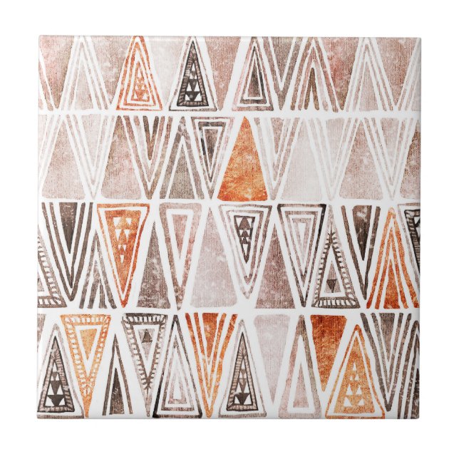 Watercolor Pastel Terracotta Tribal Triangles Tile (Front)