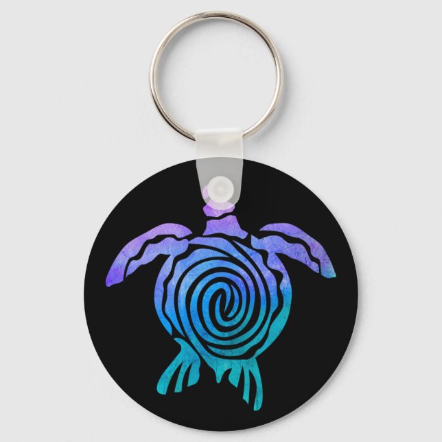Watercolor Pastel Tie Dye Spiral Sea Turtle Keychain (Front)